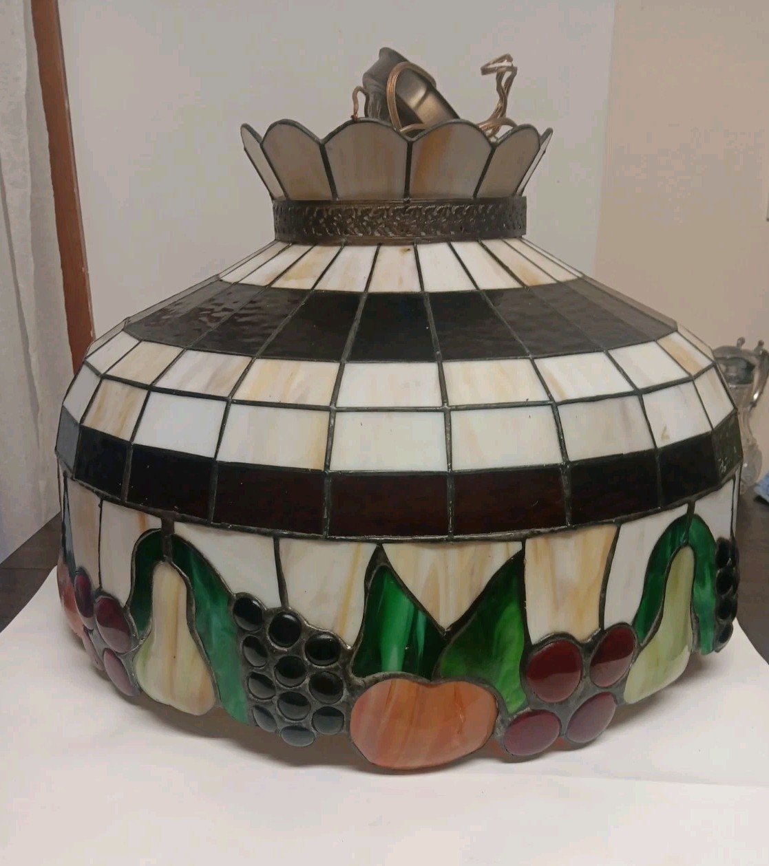 Art Deco Grape Stained Glass Slag Glass Light Hanging Chandalier 20 Inch Heavy Art Deco Grape Stained Glass Slag Glass Light Hanging Chandalier 20 Inch Heavy