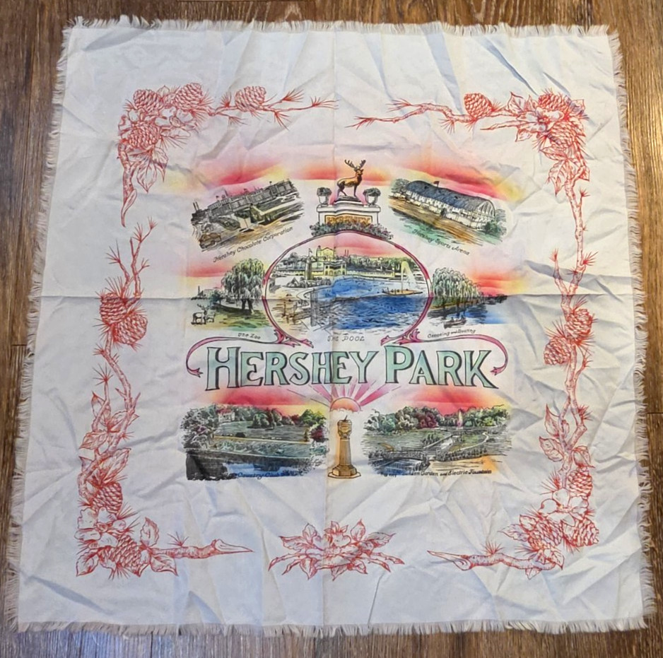 RARE Vintage Hershey Park Amusement Park Pennsylvania Souvenir Scarf 29 x 29 RARE Vintage Hershey Park Amusement Park Pennsylvania Souvenir Scarf 29 x 29