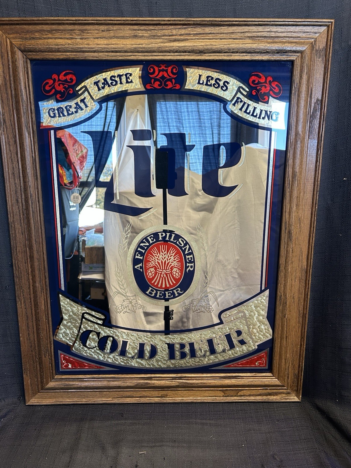 VTG 1980 Miller Lite Beer Advertising Mirror Oak Wood Frame Bar Sign 22.5 x 28.5 VTG 1980 Miller Lite Beer Advertising Mirror Oak Wood Frame Bar Sign 22.5 x 28.5