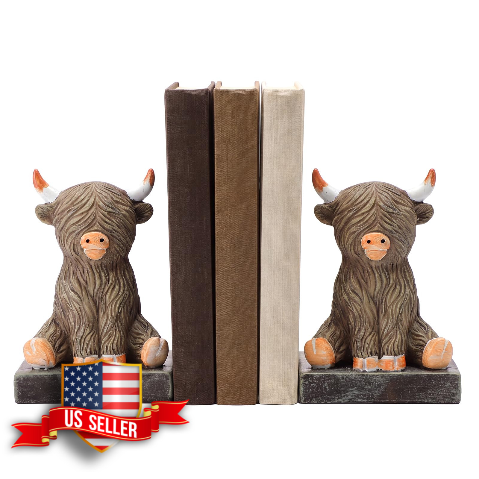 Vintage Highland Cow Decorative Bookends 2 Pcs Vintage Highland Cow Decorative Bookends 2 Pcs