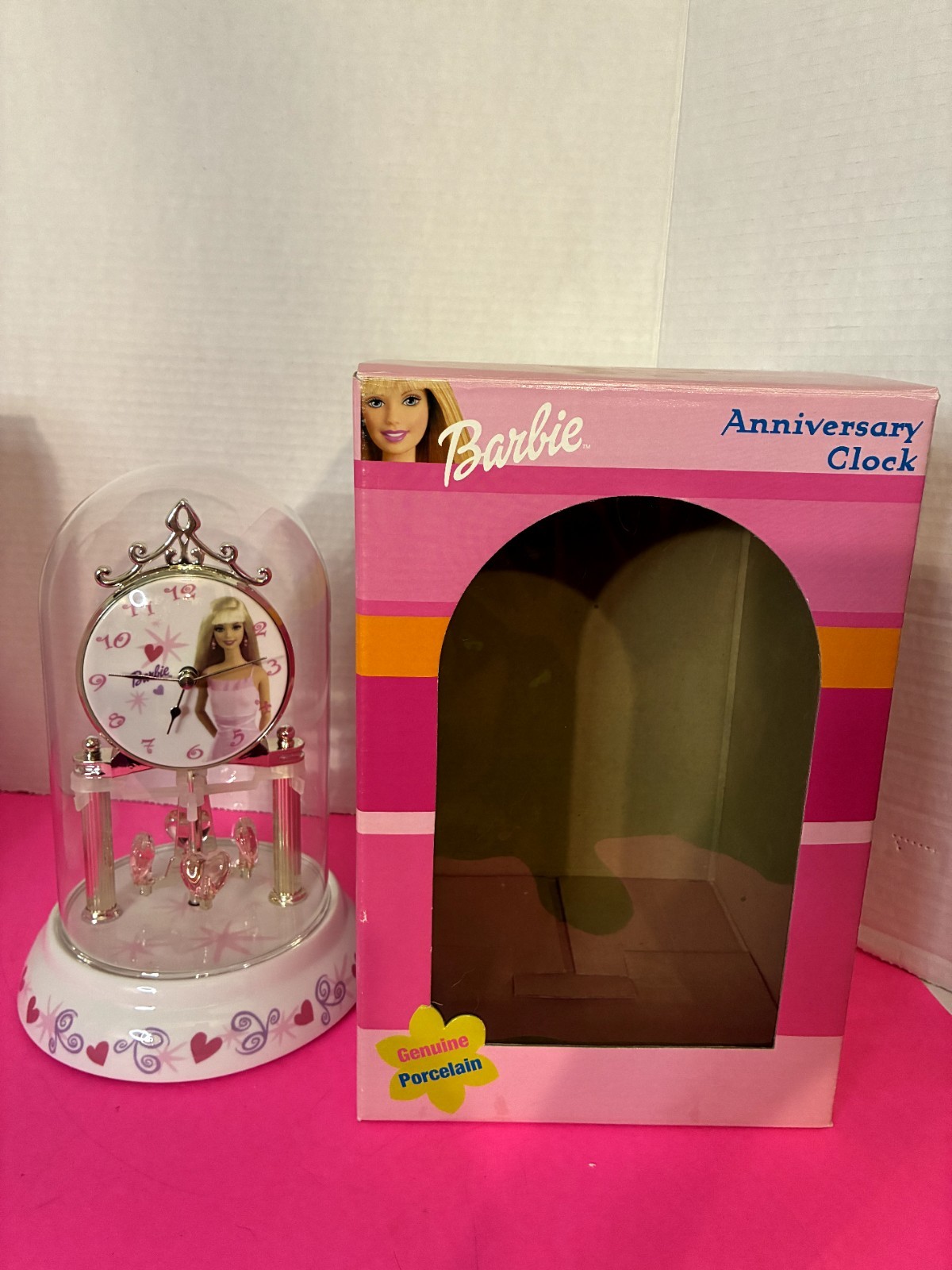 Barbie Pink Porcelain Collectible~Anniversary Glass Dome Clock~TESTED & WORKS Barbie Pink Porcelain Collectible~Anniversary Glass Dome Clock~TESTED & WORKS