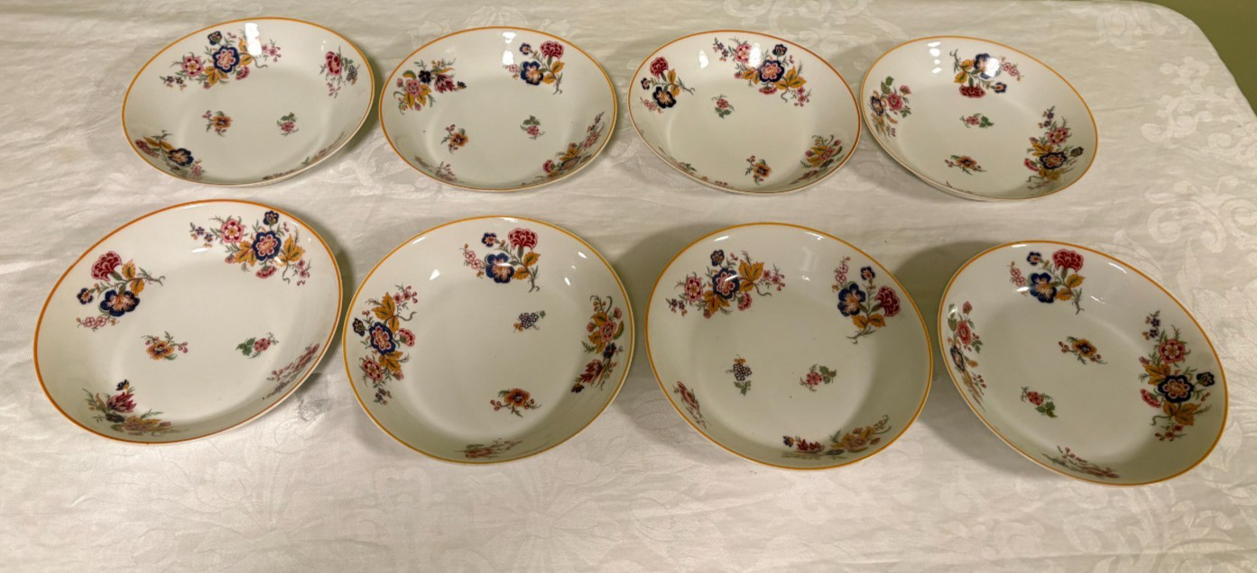 8 Haviland Limoges LORRAINE Blue Pink Floral 7 5/8" Coupe Bowls France