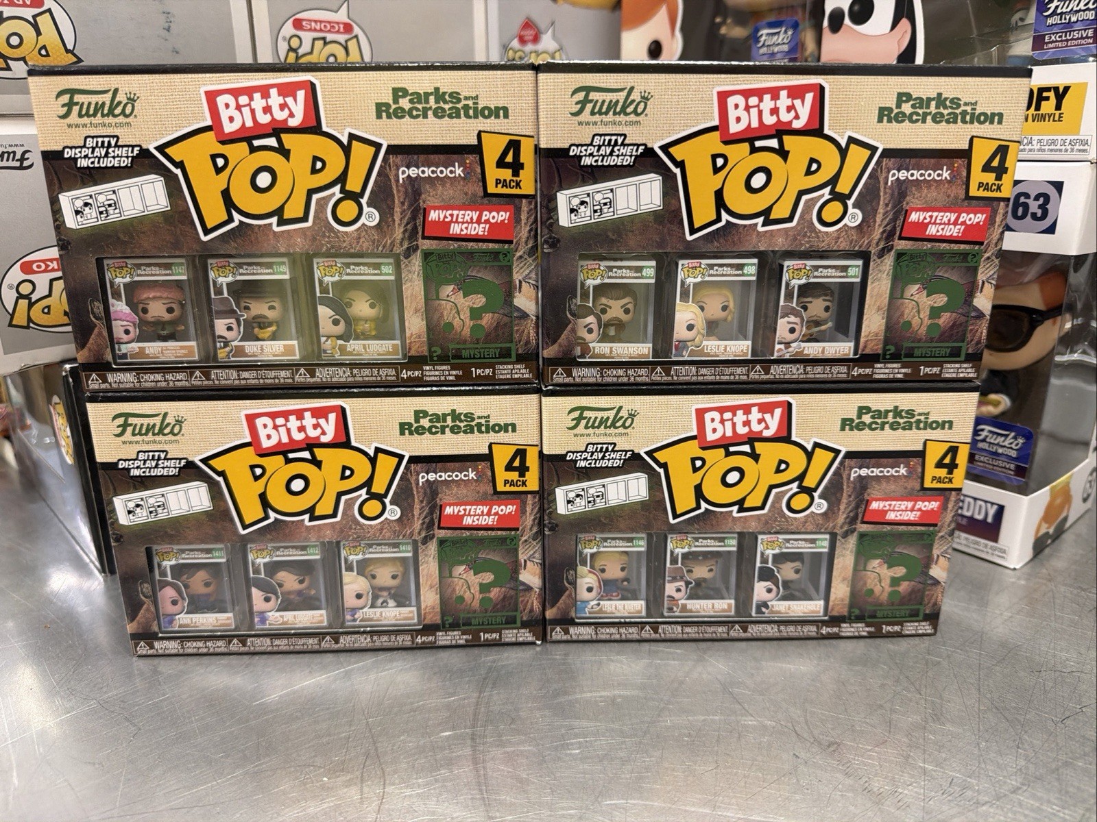 Funko Bitty Pop Parks And Recreation complete set of 4 boxes New and Unopened Funko Bitty Pop Parks And Recreation complete set of 4 boxes New and Unopened