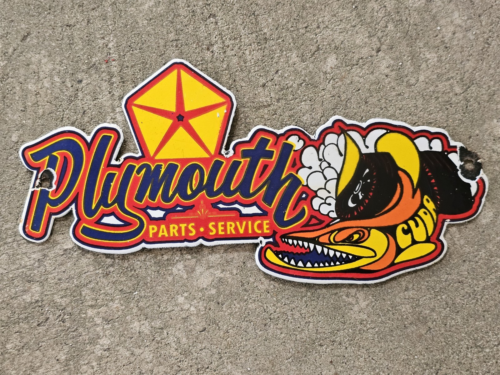 NICE VINTAGE DODGE PLYMOUTH PARTS & SERVICE CUDA PORCELAIN SIGN 12"X5" NICE VINTAGE DODGE PLYMOUTH PARTS & SERVICE CUDA PORCELAIN SIGN 12"X5"
