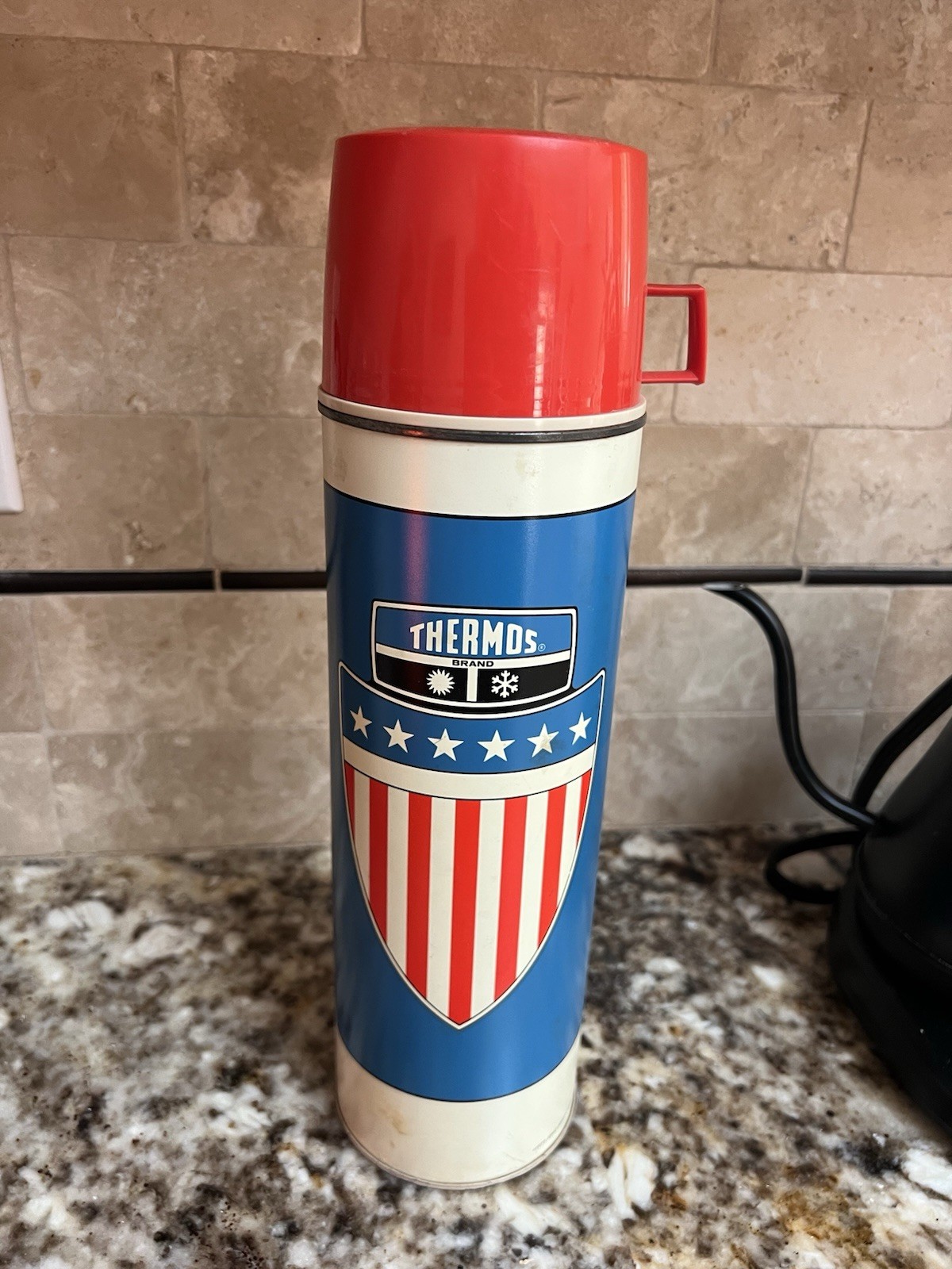 Vintage 1975 Stars & Stripes King Seely Thermos Co With Red Lid Complete MCM