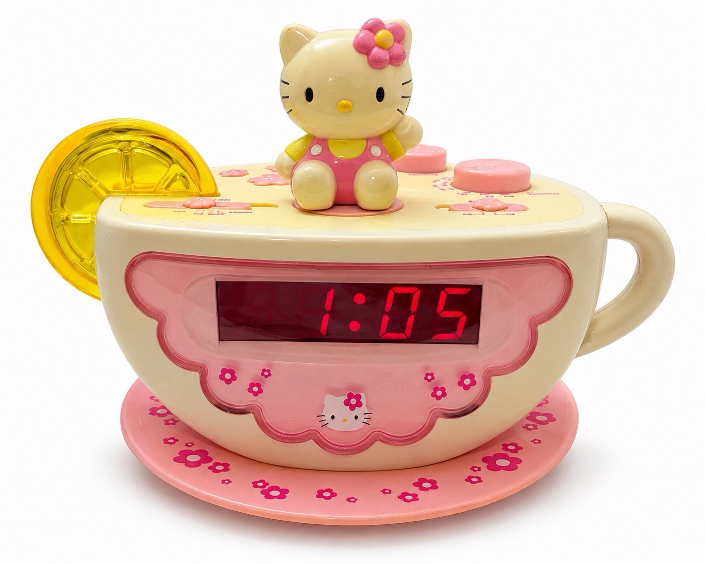 Vintage 2003 Hello Kitty Tea Cup Alarm Clock Radio W/Nightlight Working Sanrio 