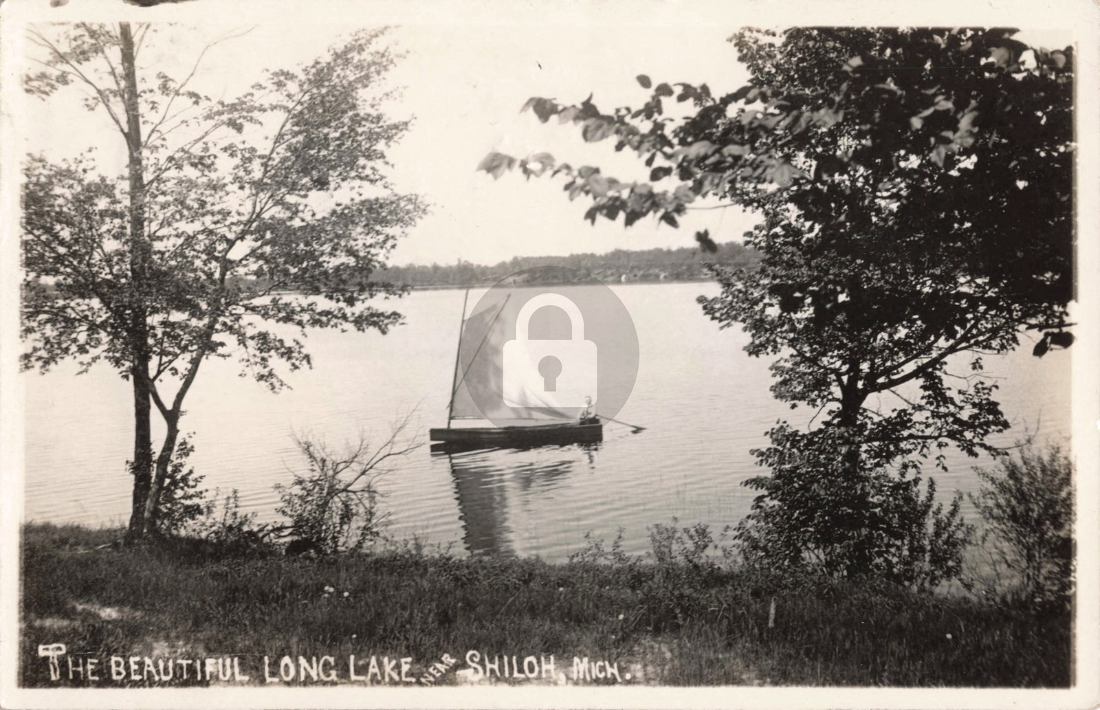 The Beautiful Long Lake near Shiloh  MI 1914 RPPC Photo Postcard COPY