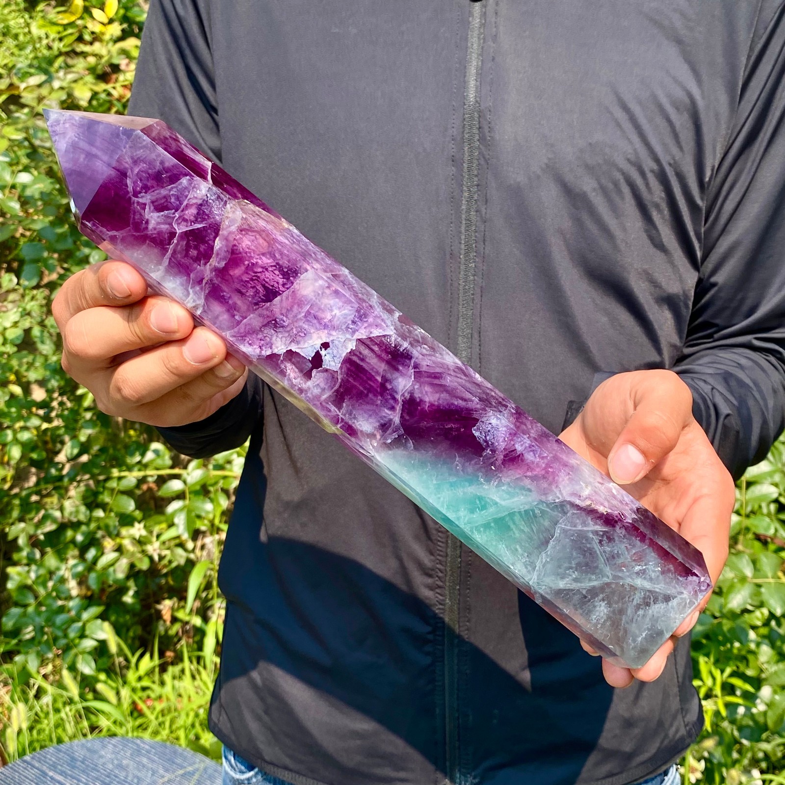 4.6LB Natural rainbow fluorite obelisk quartz crystal wand point Gem Healing 4.6LB Natural rainbow fluorite obelisk quartz crystal wand point Gem Healing