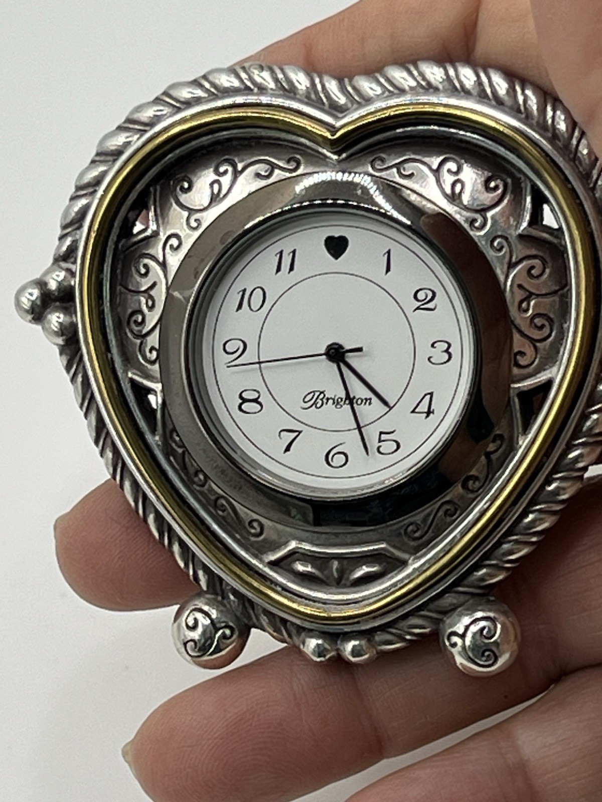 Brighton Heartbeat in Time Desk Clock with New Battery Silverplated Gold Accent Brighton Heartbeat in Time Desk Clock with New Battery Silverplated Gold Accent