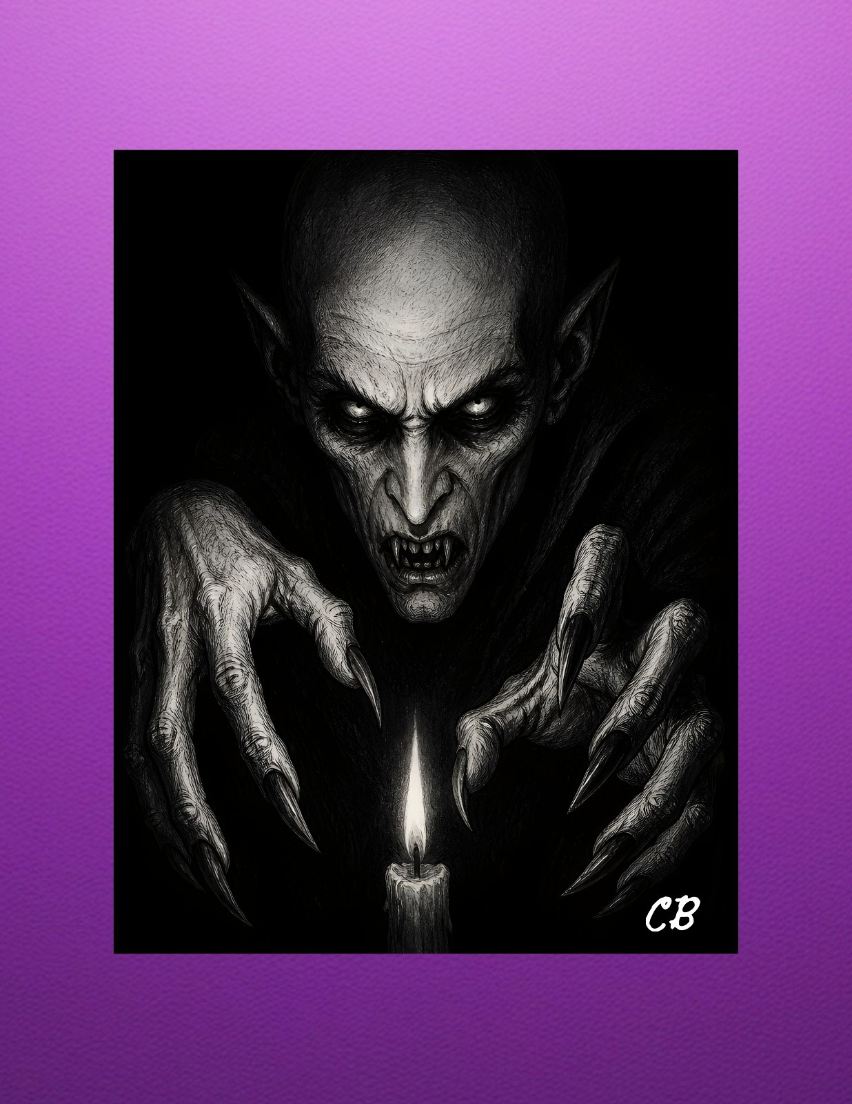 Nosferatu Candle ACEO | Black White Horror Art | Vampire Dark Realism | Signed Nosferatu Candle ACEO | Black White Horror Art | Vampire Dark Realism | Signed
