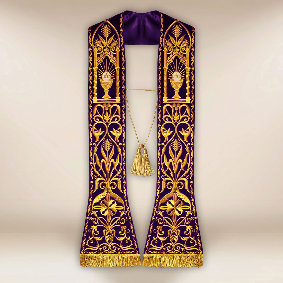 Embroidered Roman Stole on Plush “Chalice” Embroidered Roman Stole on Plush “Chalice”