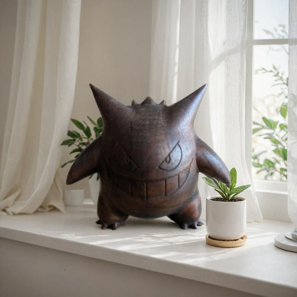 Handmade Wood Black Walnut Gengar Desk Display Piece, Shadow Pokémon Souvenir Handmade Wood Black Walnut Gengar Desk Display Piece, Shadow Pokémon Souvenir