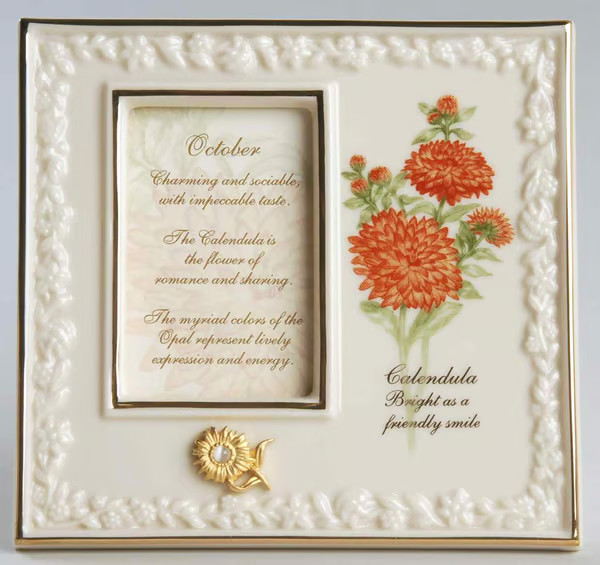 Lenox China Treasures Picture Frame October With Opal Calendula Flower Lenox China Treasures Picture Frame October With Opal Calendula Flower