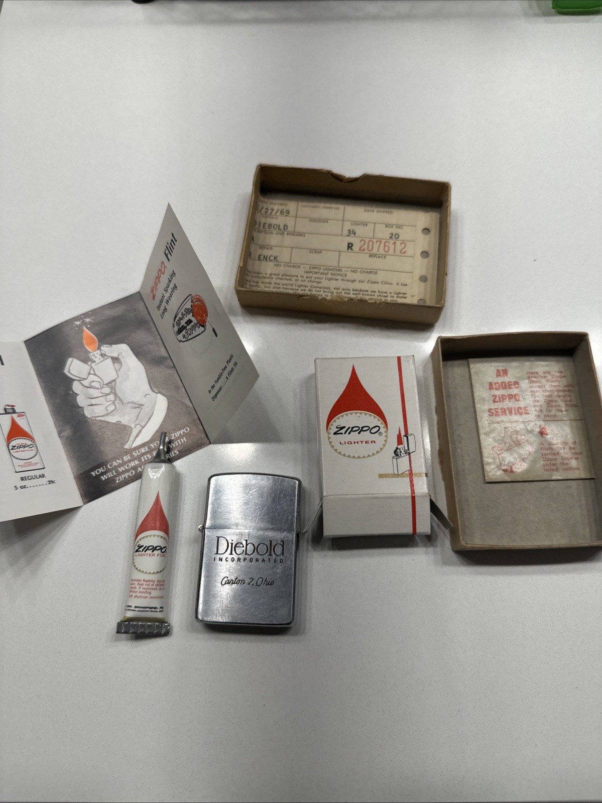 Zippo Lighter 1960s Advertising Diebold Inc w/Box & Papers