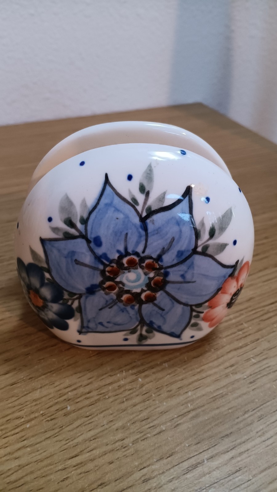 Vintage Unikat Polish Pottery Handpainted Napkin Letter Holder Floral Design Vintage Unikat Polish Pottery Handpainted Napkin Letter Holder Floral Design