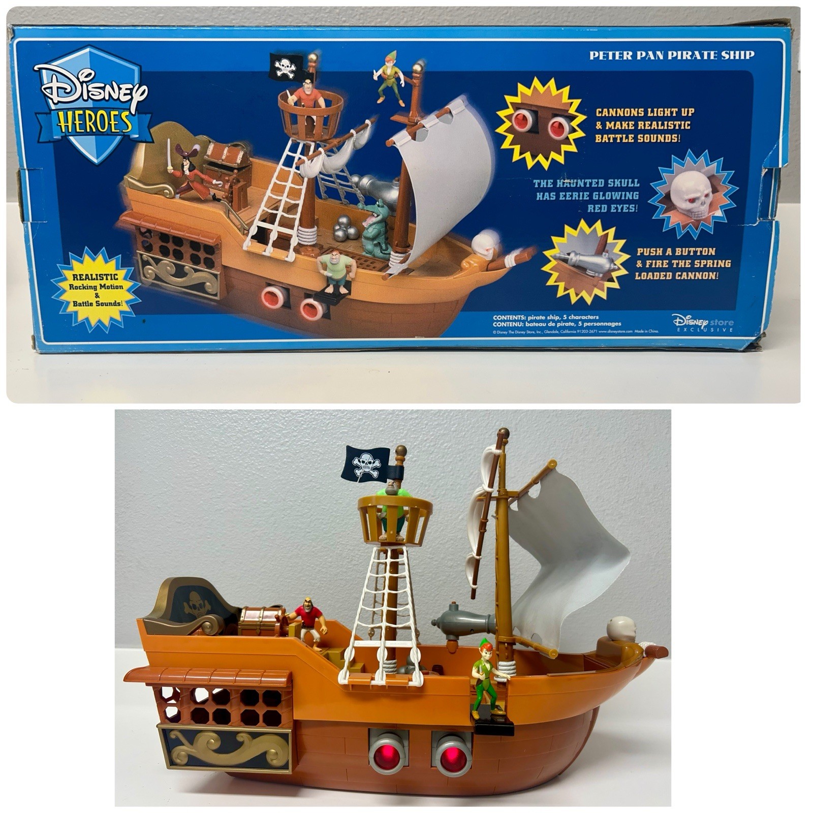 RARE Vtg Disney Heroes Peter Pan Pirate Ship Light Sound Missing Figures RARE Vtg Disney Heroes Peter Pan Pirate Ship Light Sound Missing Figures