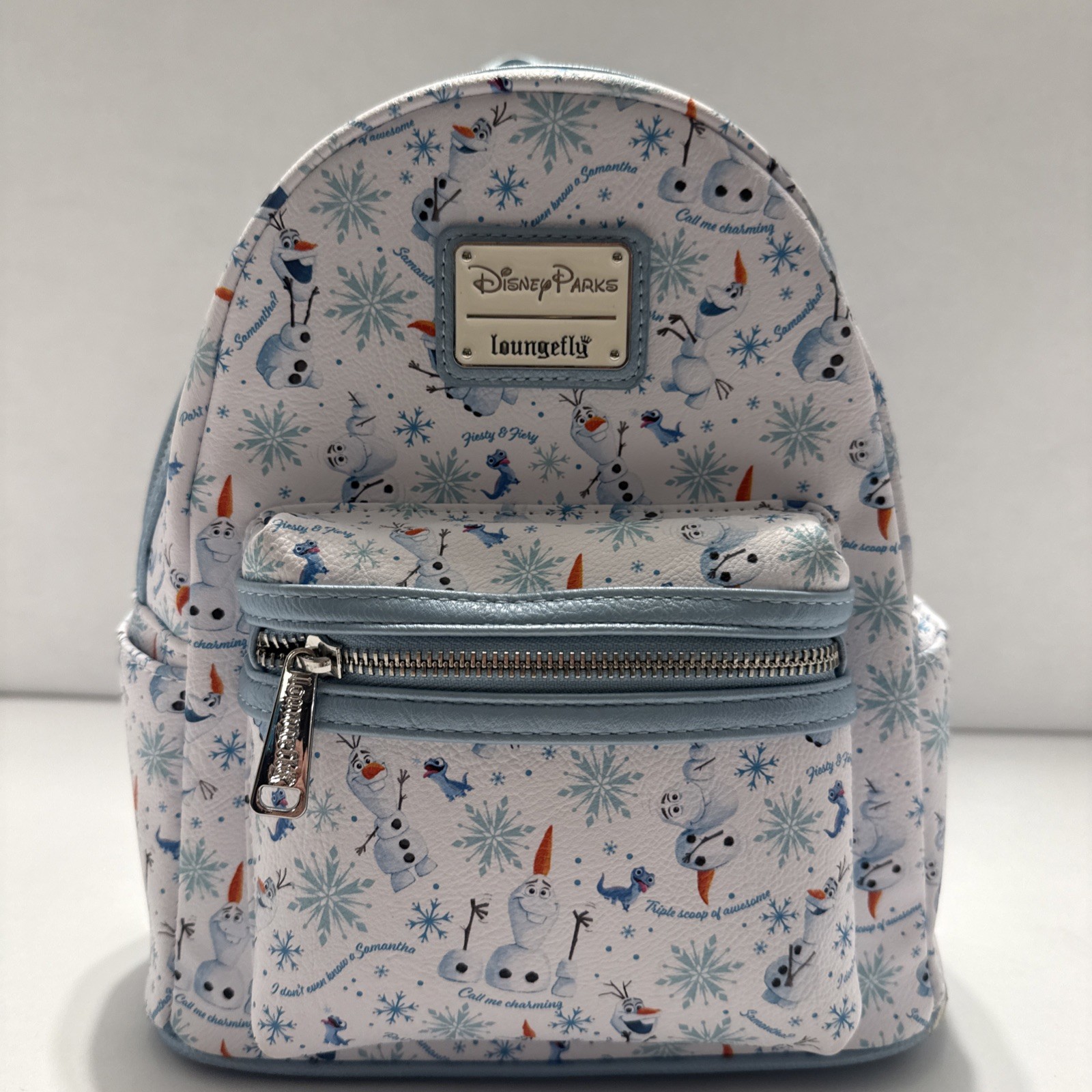 Disney Parks Loungefly Olaf Frozen Mini Backpack White/Blue Snowflake Zip Disney Parks Loungefly Olaf Frozen Mini Backpack White/Blue Snowflake Zip