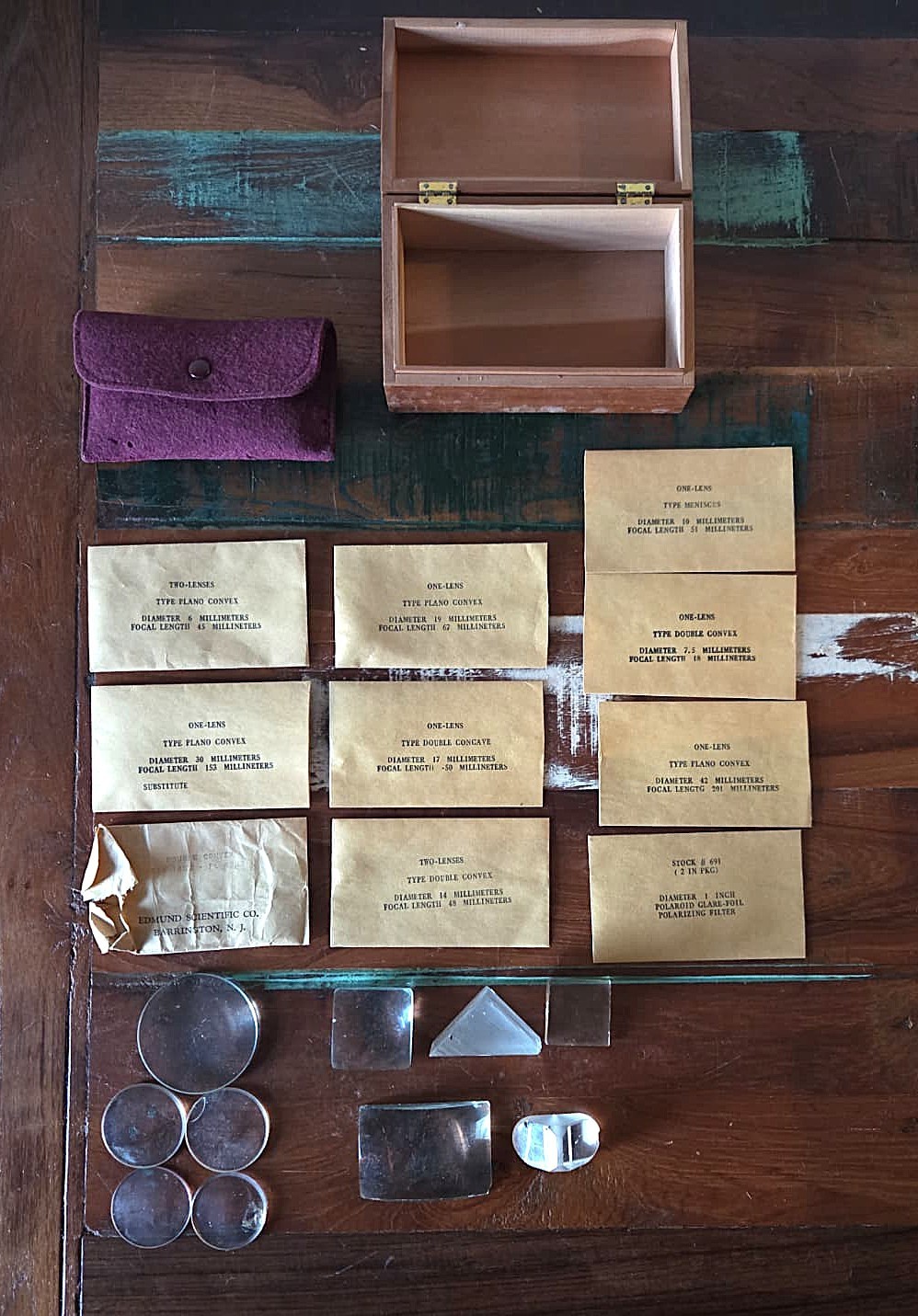 Vintage Edmund Scientific Co Optics Lens Prism Experimental Kit Lot Wood Box NOS Vintage Edmund Scientific Co Optics Lens Prism Experimental Kit Lot Wood Box NOS