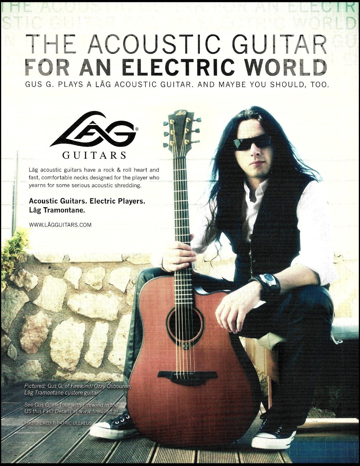 Firewind Gus G. 2011 Lag Tramontane acoustic guitar advertisement ad print Firewind Gus G. 2011 Lag Tramontane acoustic guitar advertisement ad print