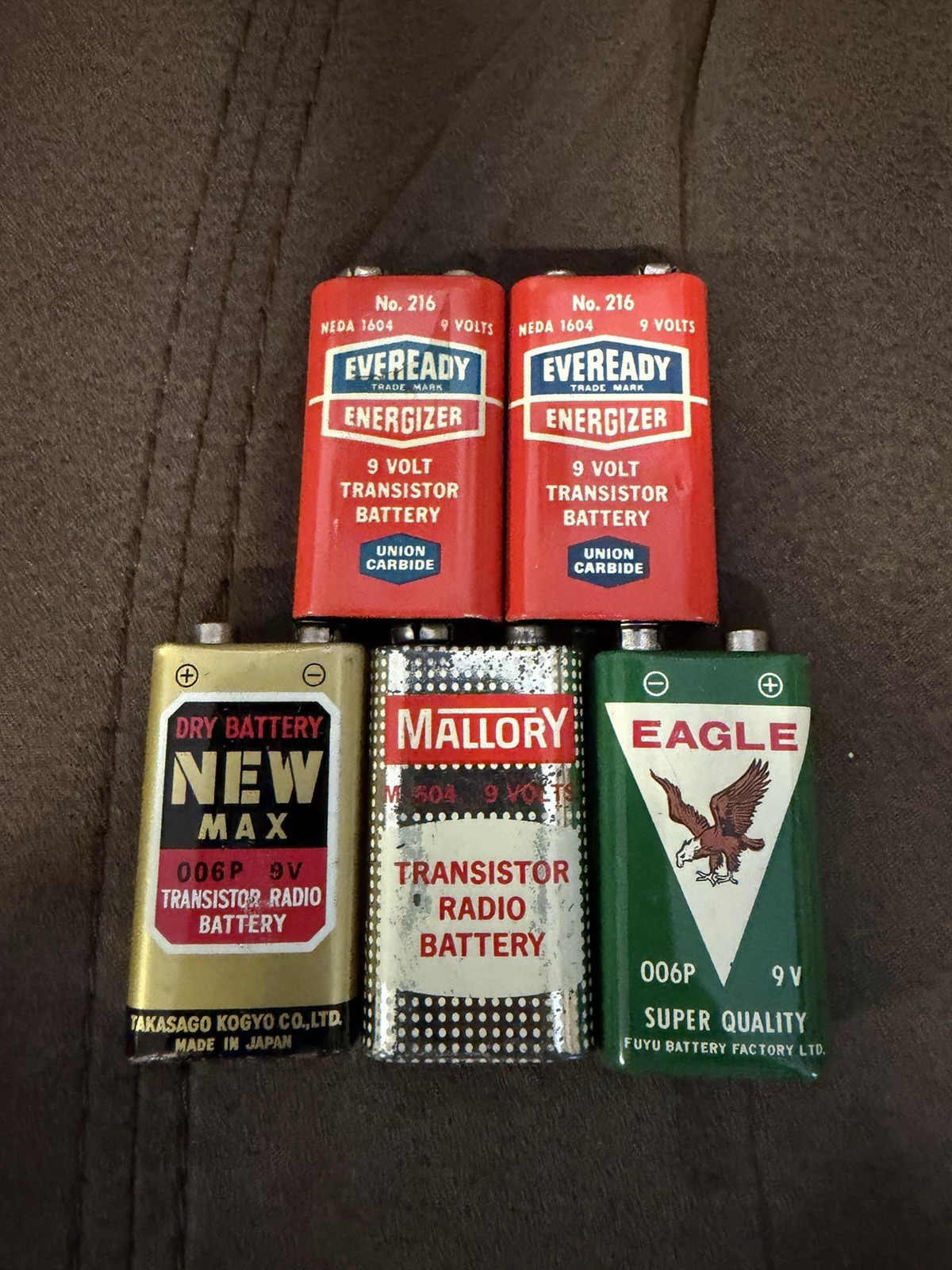 Vintage 9V Transistor Radio Battery Lot of 5 Eveready Mallory Eagle Japan