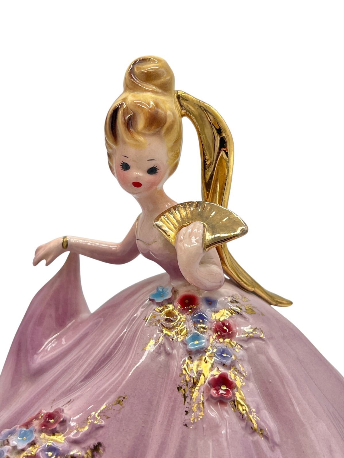 Vintage Lovely Josef Originals Lady with Golden Fan Music Box Figurine Video EXC Vintage Lovely Josef Originals Lady with Golden Fan Music Box Figurine Video EXC