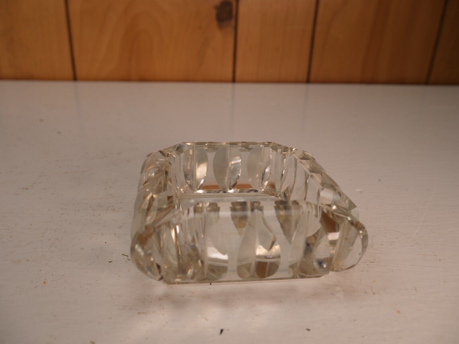 Vintage MCM Heavy Clear Crystal Glass Ash Tray Square 