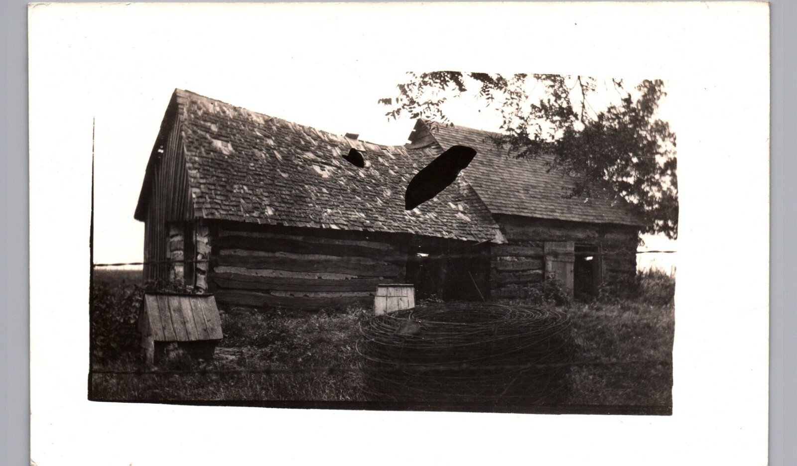 PIONEER LOG CABIN c1910 real photo postcard rppc crude dwelling barbed wire PIONEER LOG CABIN c1910 real photo postcard rppc crude dwelling barbed wire