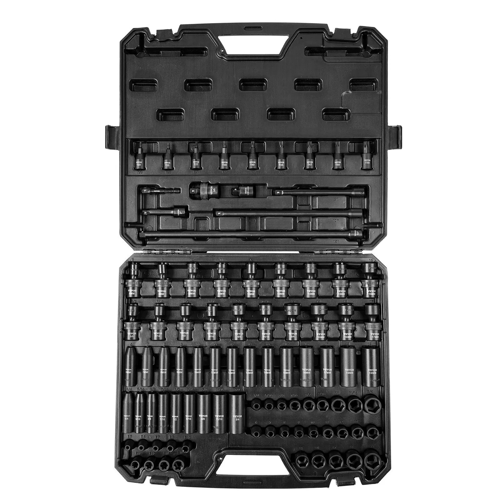 3/8" Drive Impact Socket Set, SAE 1/4"-3/4" and Metric 6-19mm 90 Piece Socket Se 3/8" Drive Impact Socket Set, SAE 1/4"-3/4" and Metric 6-19mm 90 Piece Socket Se