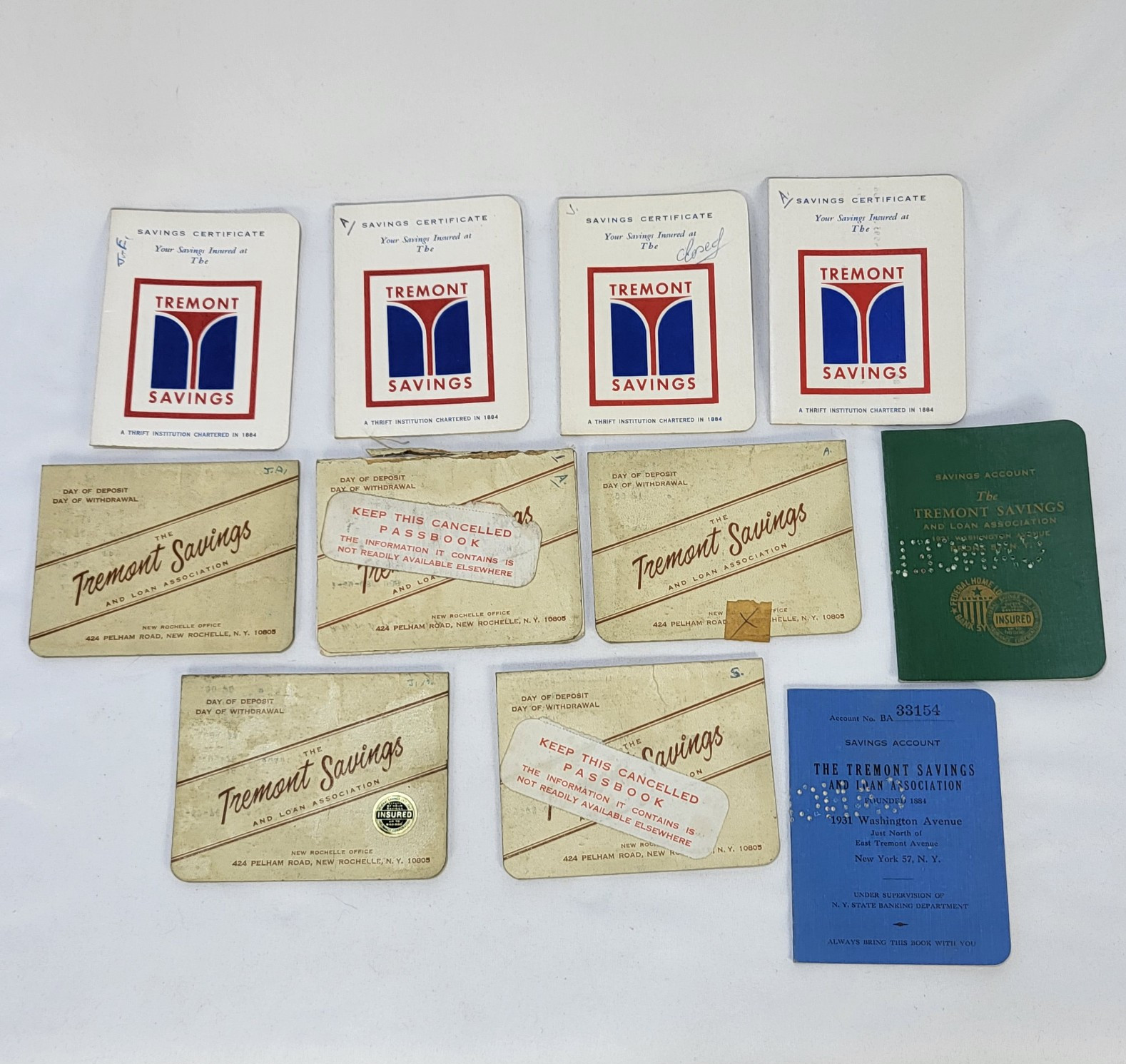 Vintage Tremont Savings Bank Passbooks Lot 11 1950s Bronx New Rochelle NY Vintage Tremont Savings Bank Passbooks Lot 11 1950s Bronx New Rochelle NY