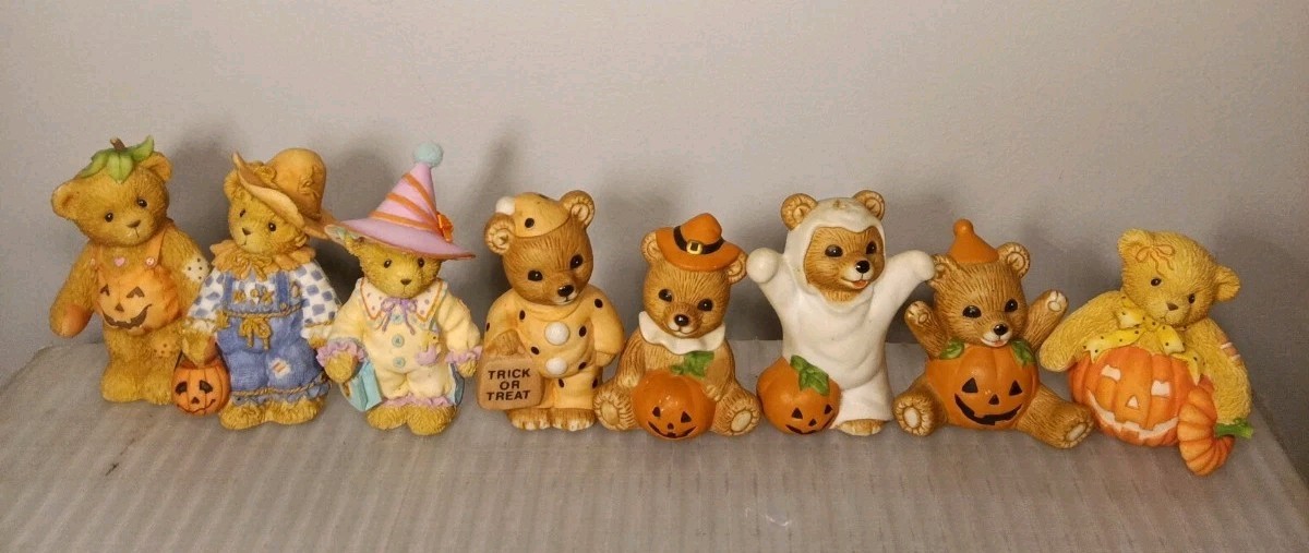 Cherished Teddies Lot Of 4 Halloween Pumpkin Scarecrow Fall Bears + Lot 4 Homco Cherished Teddies Lot Of 4 Halloween Pumpkin Scarecrow Fall Bears + Lot 4 Homco