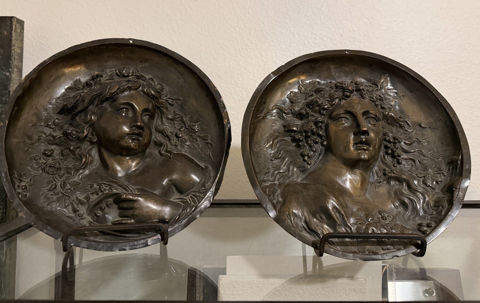 Pair of Antique Art Nouveau 9”Allegorical Bronze High-Relief Plaques Pair of Antique Art Nouveau 9”Allegorical Bronze High-Relief Plaques
