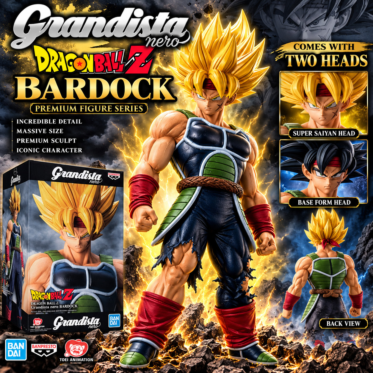 Dragon Ball Z Bardock Grandista Nero Banpresto Figure With Two Heads Dragon Ball Z Bardock Grandista Nero Banpresto Figure With Two Heads
