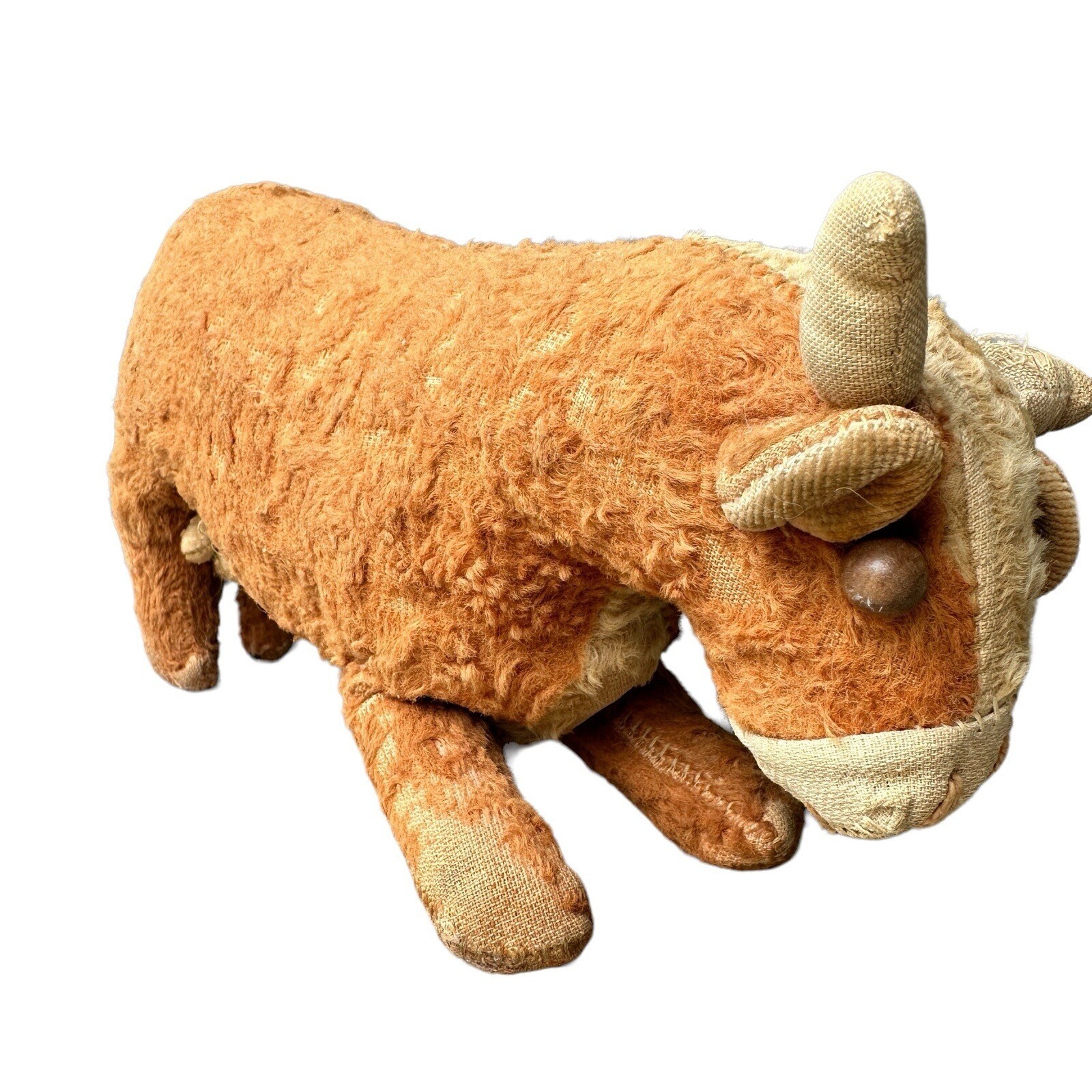 Antique Dairy Cow Plush Toy 11 Inch Eye Buttons Stuffed Animal Straw Mohair