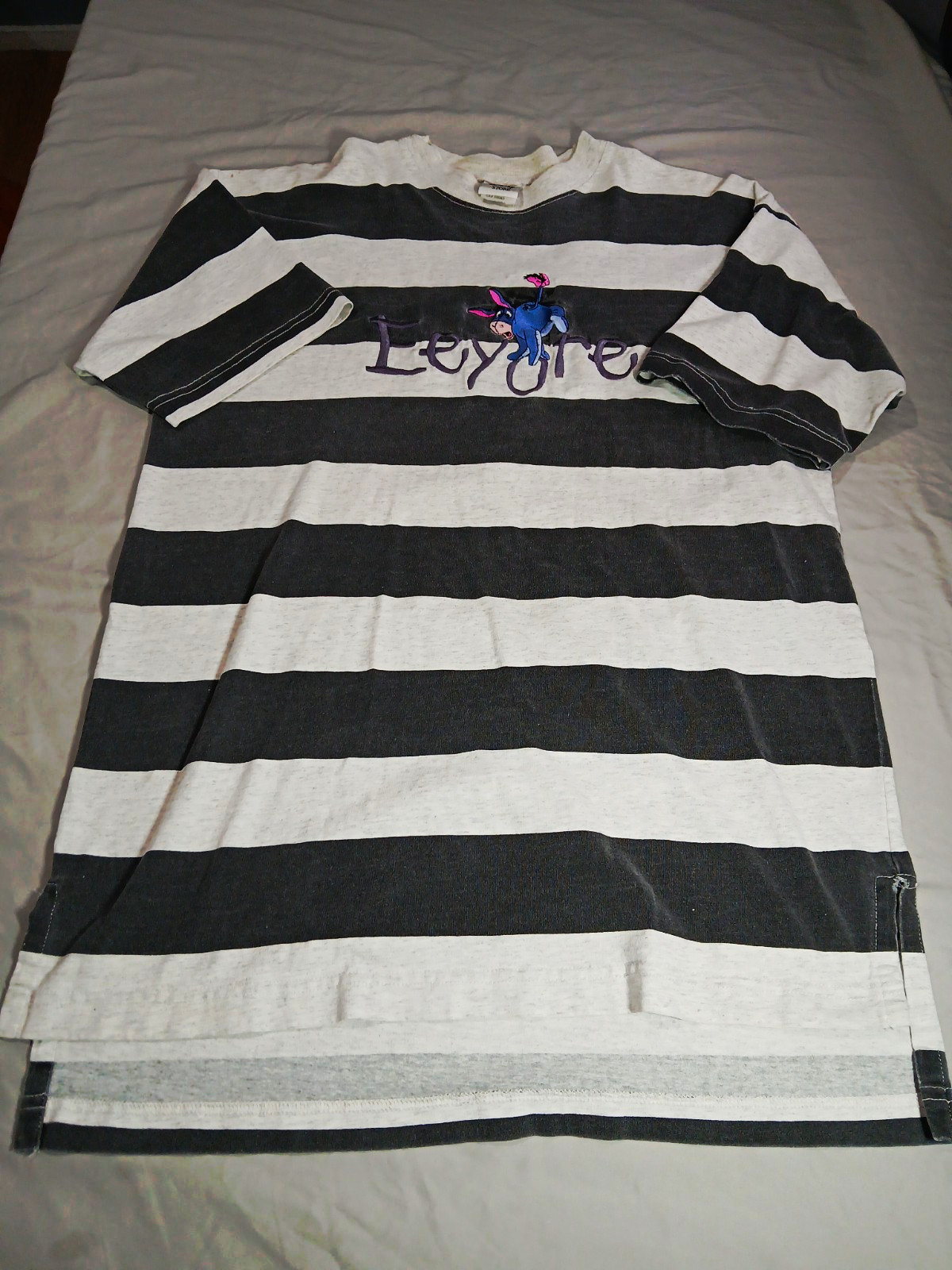 Vintage 1990s The Disney Store Eeyore Embroidered Striped T-Shirt Vintage 1990s The Disney Store Eeyore Embroidered Striped T-Shirt