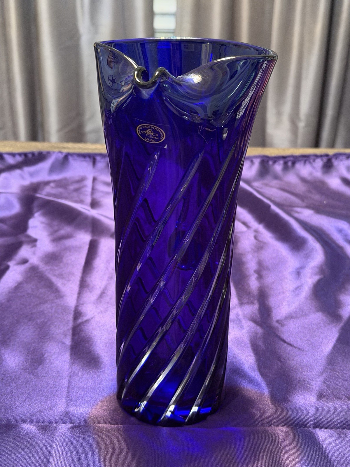 Ajka Frances Cobalt Blue Swirl Martini Pitcher Crystal Art Deco Style