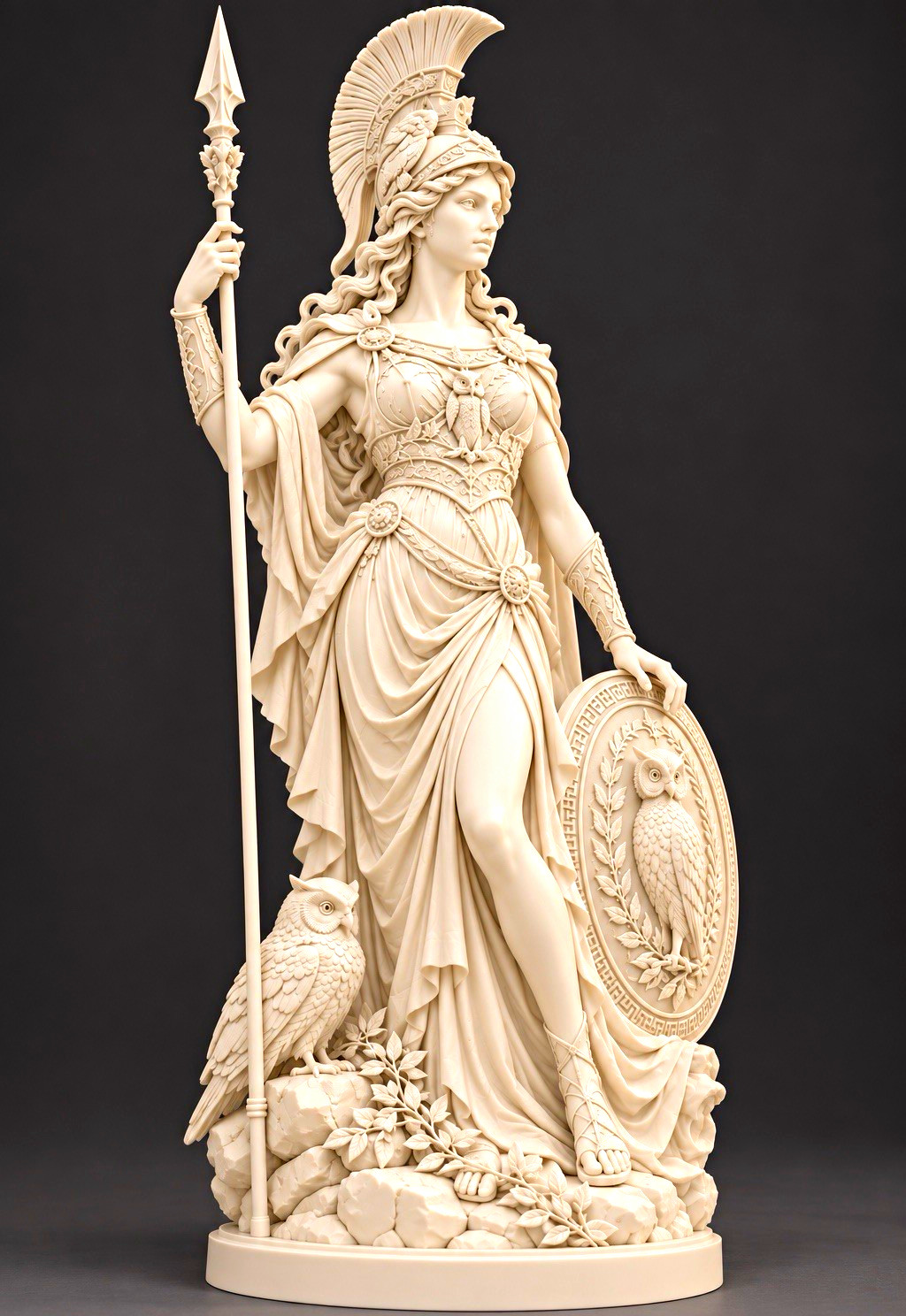 Athena Goddess Statue – Spear Shield & Owl Resin Greek Mythology 3D Printed 7 in Athena Goddess Statue – Spear Shield & Owl Resin Greek Mythology 3D Printed 7 in