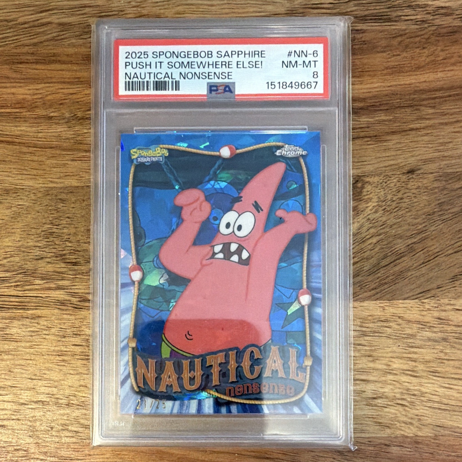 Topps 2025 SpongeBob Sapphire Nautical Nonsense NN-6 PSA 8 /25 Push It Topps 2025 SpongeBob Sapphire Nautical Nonsense NN-6 PSA 8 /25 Push It