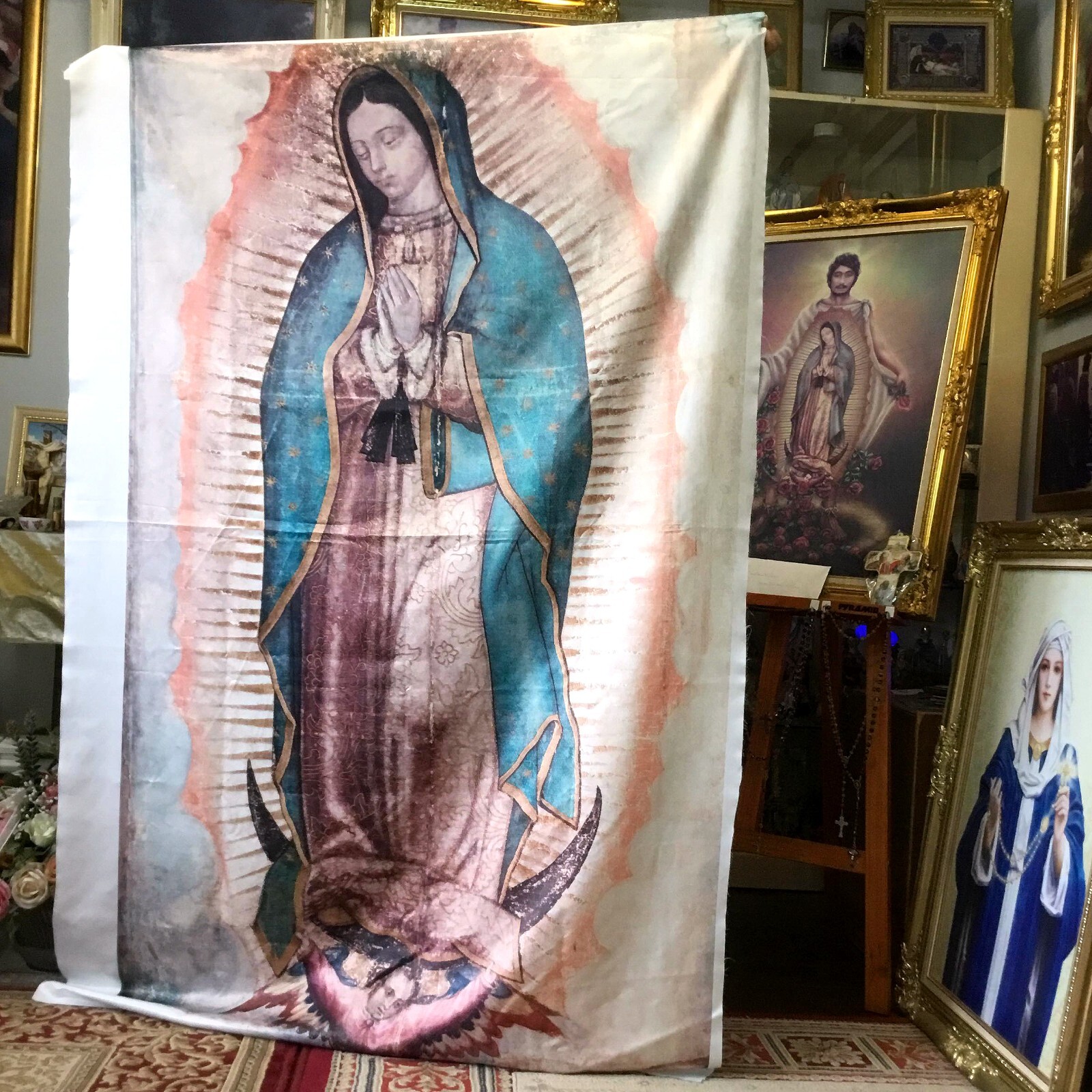 Our Lady of Guadalupe real size Tilma Fabric Print Mary Relic Lent Easter Our Lady of Guadalupe real size Tilma Fabric Print Mary Relic Lent Easter