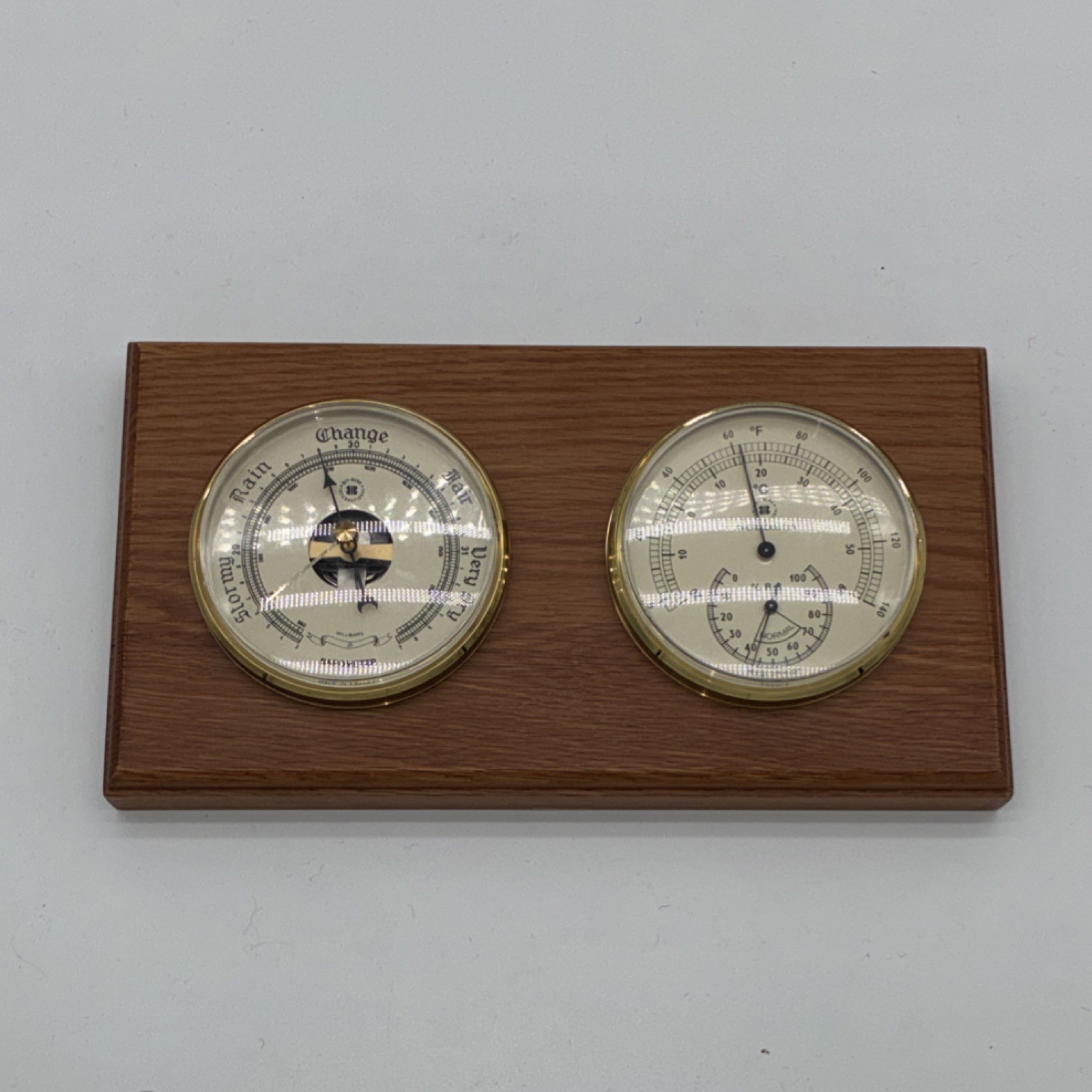 Bey-Berk International Solid Brass Barometer Thermometer Hygrometer Wood Mount Bey-Berk International Solid Brass Barometer Thermometer Hygrometer Wood Mount
