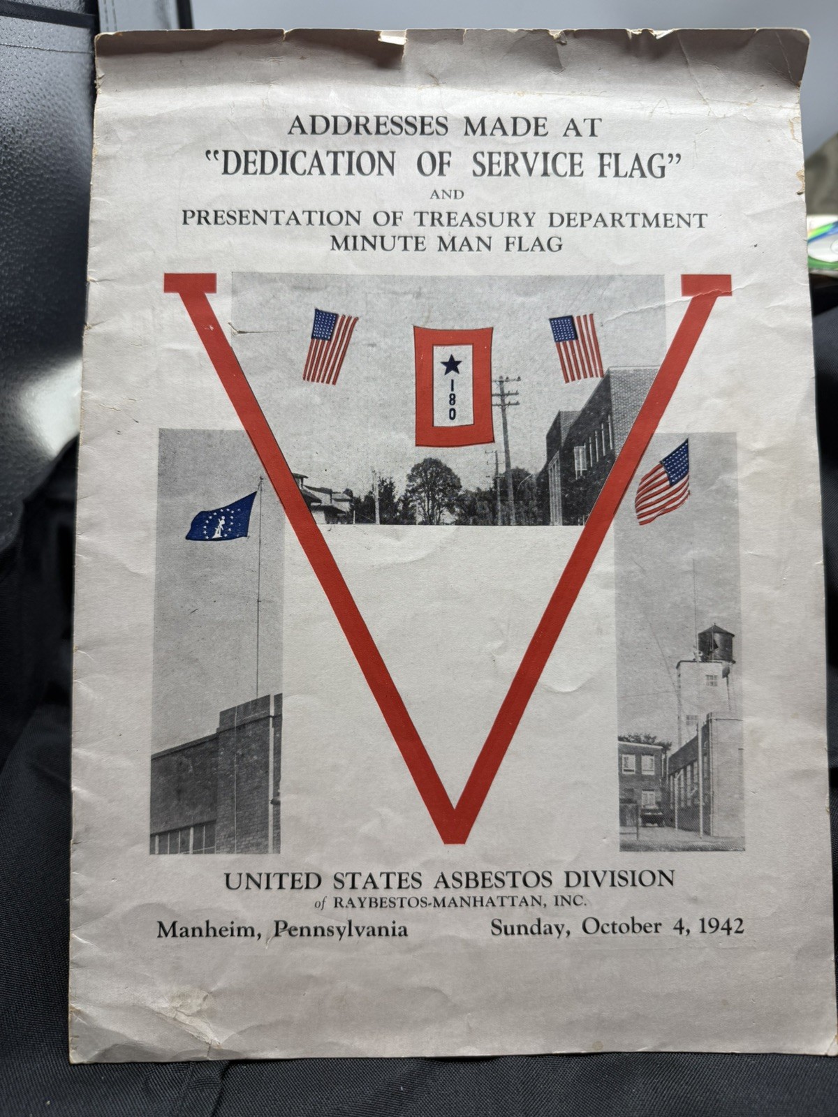 1942 WWII Raybestos Manheim PA Service Flag War Bond Minute Man Program RARE 1942 WWII Raybestos Manheim PA Service Flag War Bond Minute Man Program RARE