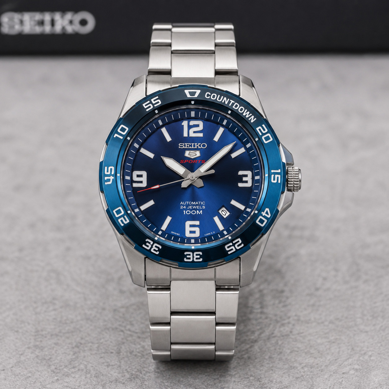 Seiko 5 Sports Men’s Automatic Watch Blue Dial Stainless Steel Bracelet 100M Seiko 5 Sports Men’s Automatic Watch Blue Dial Stainless Steel Bracelet 100M