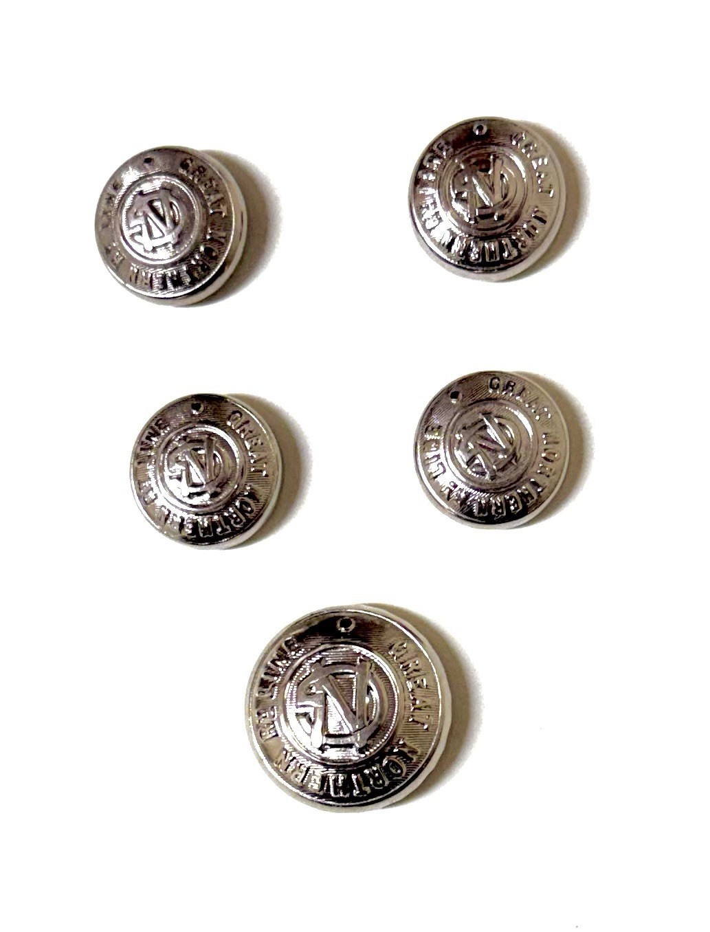 Lot of 5 Great Northern Railway Line Silver Button Covers Lot of 5 Great Northern Railway Line Silver Button Covers