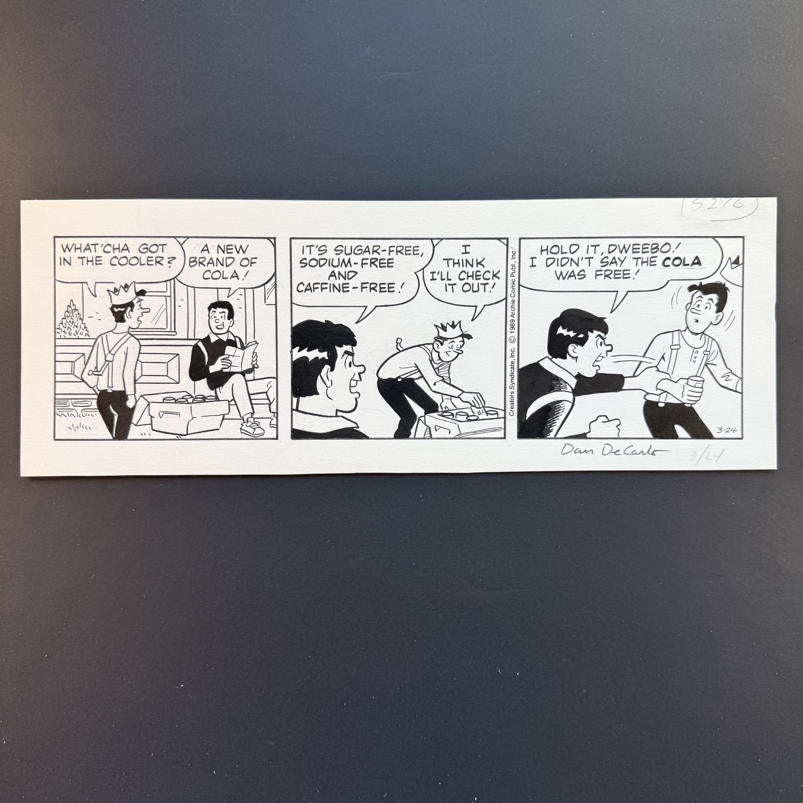 Archie Original Comic Art Signed Dan DeCarlo Jughead 1989 Daily Strip Cola Archie Original Comic Art Signed Dan DeCarlo Jughead 1989 Daily Strip Cola