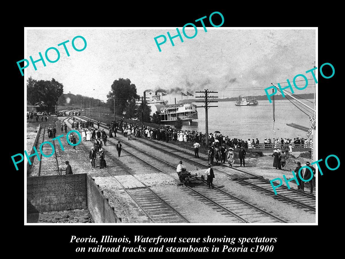 OLD LARGE HISTORIC PHOTO OF PEORIA ILLINOIS VIEW OF WATERFRONT & STEAMBOAT 1900 OLD LARGE HISTORIC PHOTO OF PEORIA ILLINOIS VIEW OF WATERFRONT & STEAMBOAT 1900