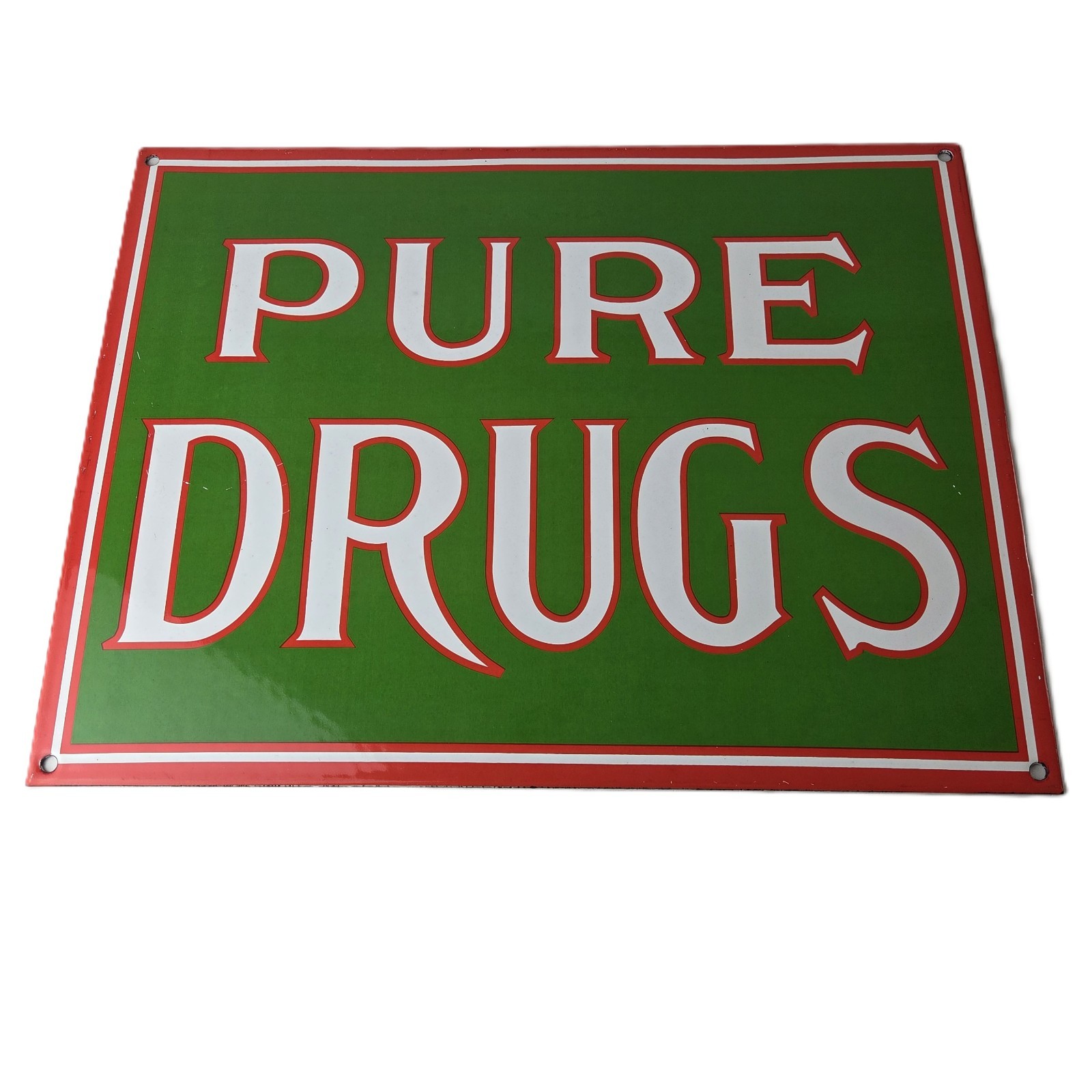 Vintage Pure Drugs Sign - Porcelain General Store Country Gas Oil Pump Sign Vintage Pure Drugs Sign - Porcelain General Store Country Gas Oil Pump Sign
