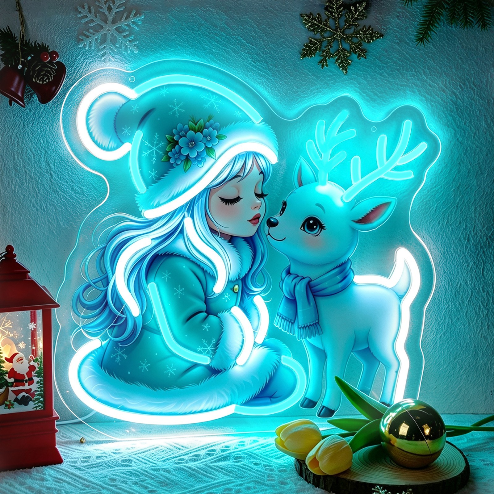 Winter Girl & Reindeer Neon Sign, Dimmable USB LED Neon Light for Christmas Wall Winter Girl & Reindeer Neon Sign, Dimmable USB LED Neon Light for Christmas Wall