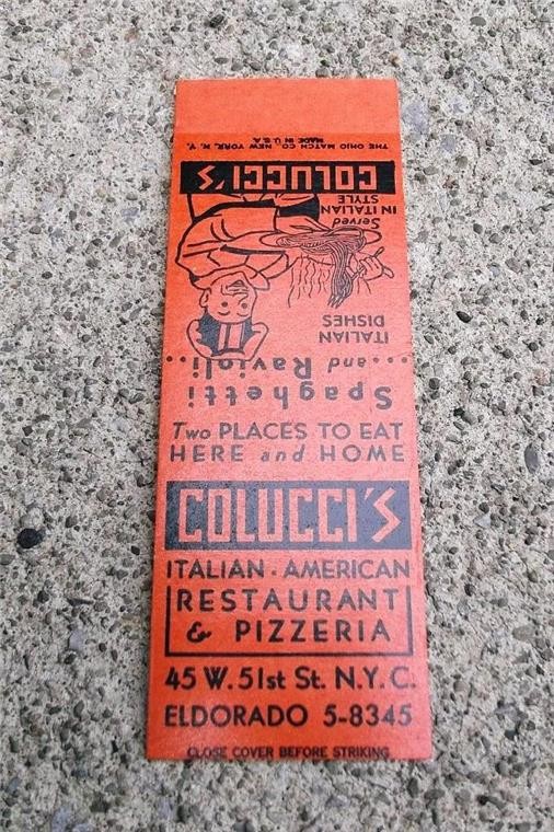 RARE VINTAGE MATCHBOOK FLAT COLUCCI'S ITALIAN RESTAURANT PIZZERIA NEW YORK CITY RARE VINTAGE MATCHBOOK FLAT COLUCCI'S ITALIAN RESTAURANT PIZZERIA NEW YORK CITY