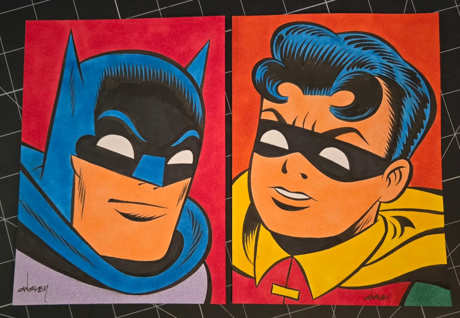 BATMAN & ROBIN 2-piece ORIGINAL ART SET 5x7 each DICK SPRANG STYLE BATMAN & ROBIN 2-piece ORIGINAL ART SET 5x7 each DICK SPRANG STYLE