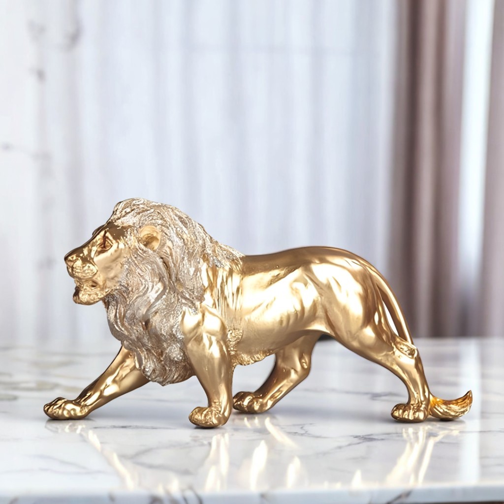 8.5"W Golden Lion Walking Figurine Ornament Home Decor Unique Gift 8.5"W Golden Lion Walking Figurine Ornament Home Decor Unique Gift