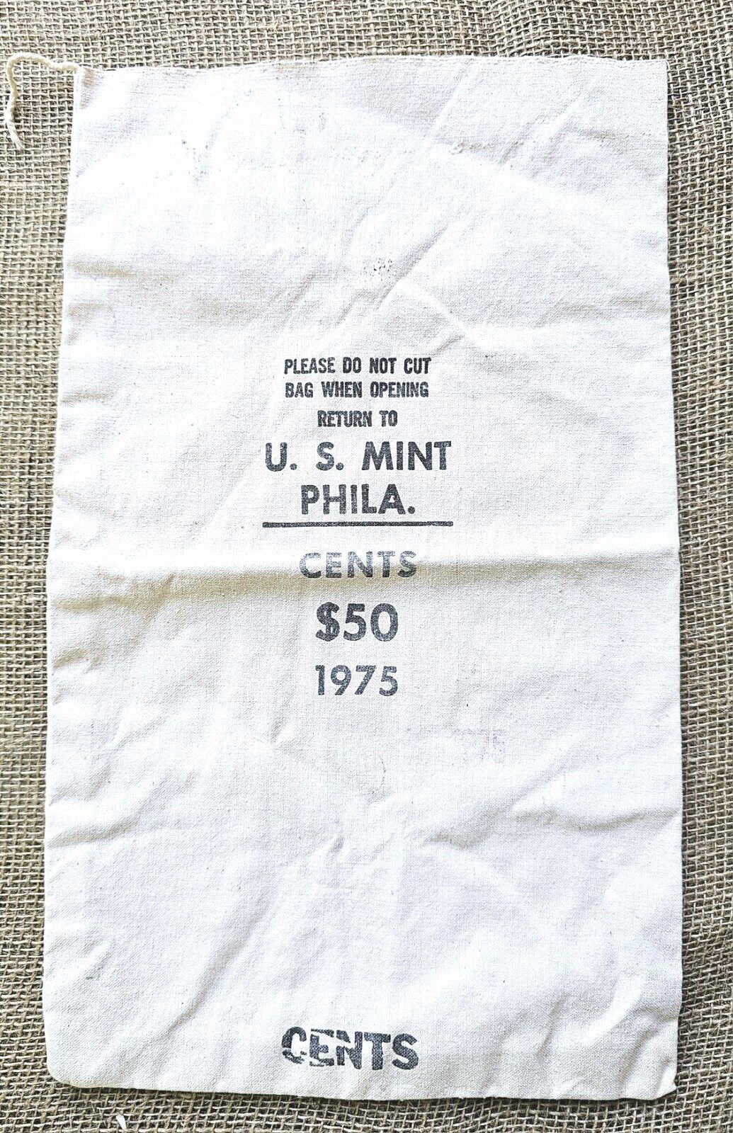 Vintage Cloth Money Bag US Mint Philadelphia Cents $50 1975